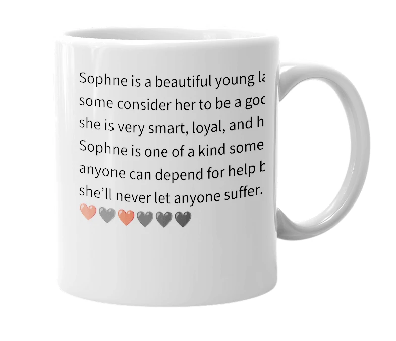 White mug with the definition of 'sophne'