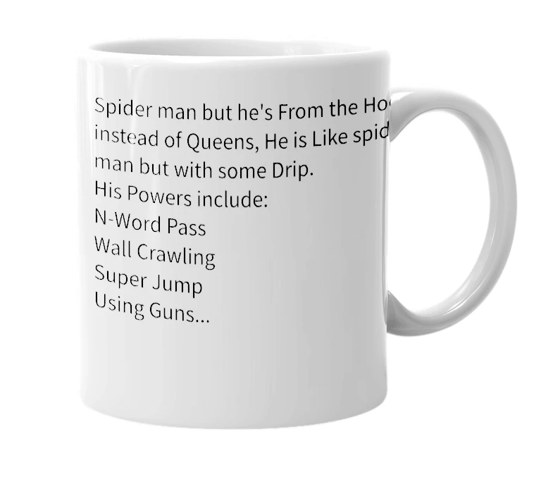 White mug with the definition of 'Spider-Cuh'