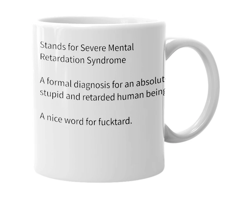White mug with the definition of 'S.M.R.S'