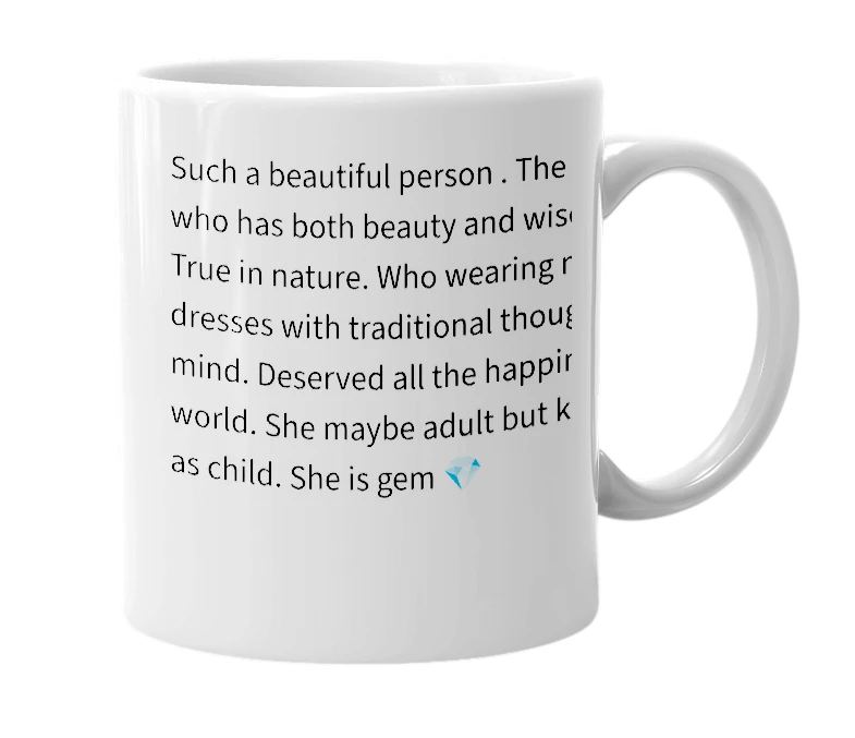 White mug with the definition of 'Vidhya Swetha'