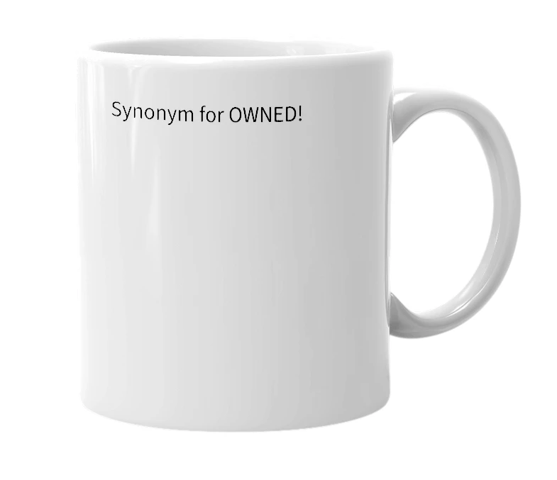 White mug with the definition of 'OSHUNED!'