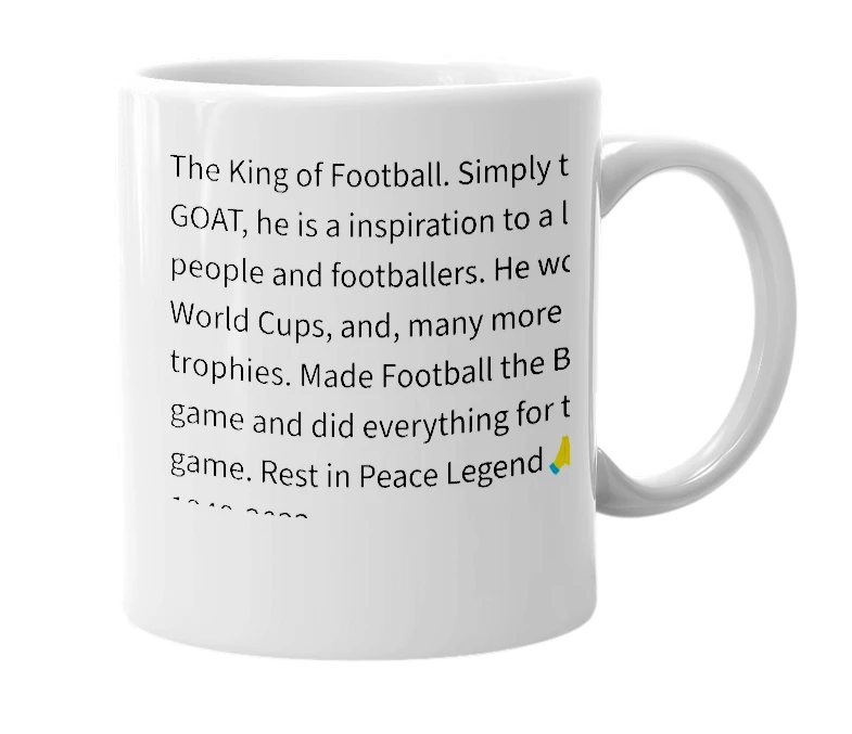 White mug with the definition of 'Pelé'