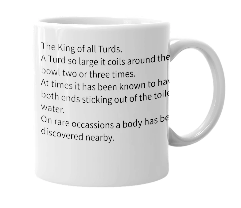 White mug with the definition of 'king turd'