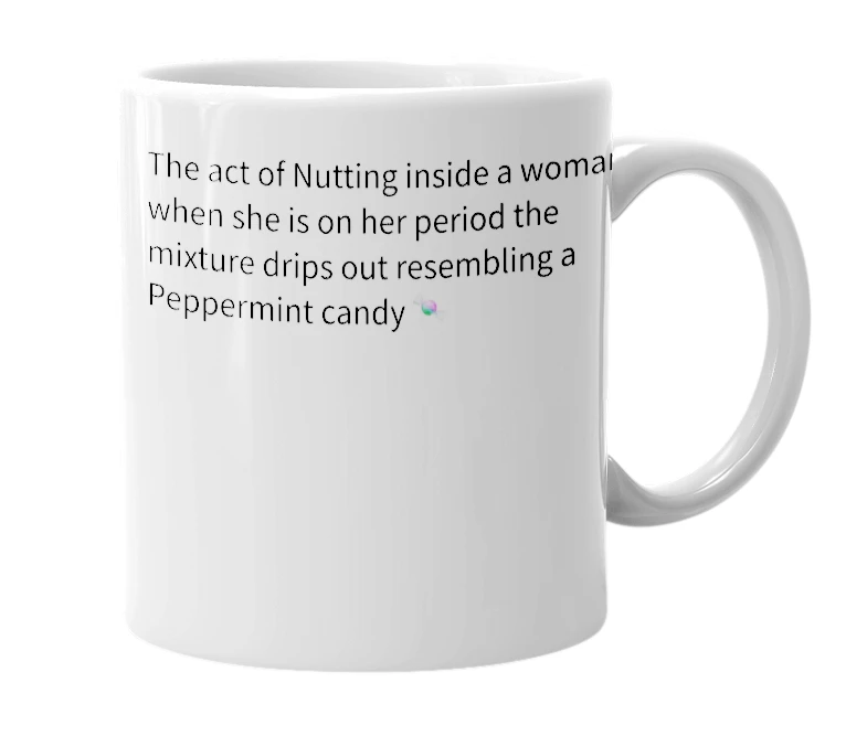 White mug with the definition of 'peppermint delight'
