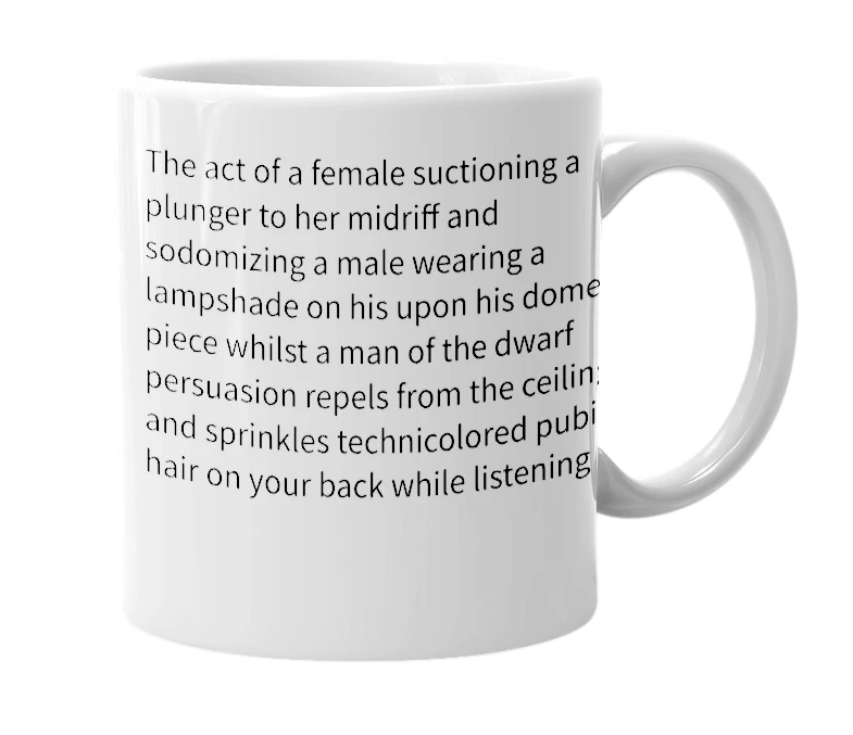 White mug with the definition of 'Quadratic Technicolored Lampshade'