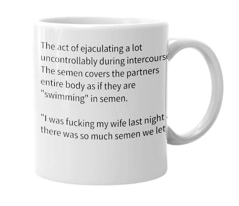 White mug with the definition of 'let it swim'