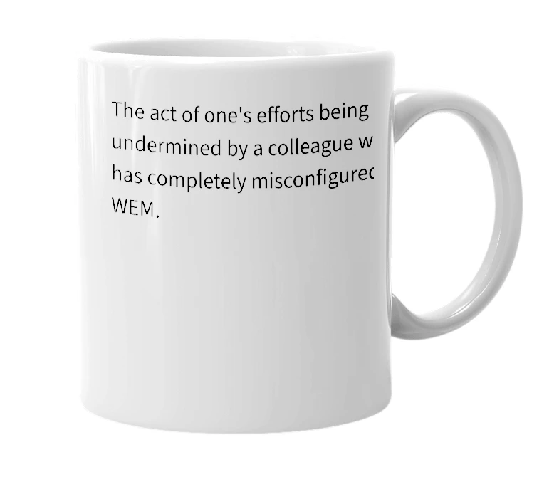 White mug with the definition of 'weminized'
