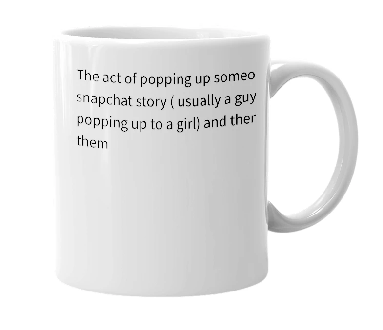 White mug with the definition of 'pop and pull'
