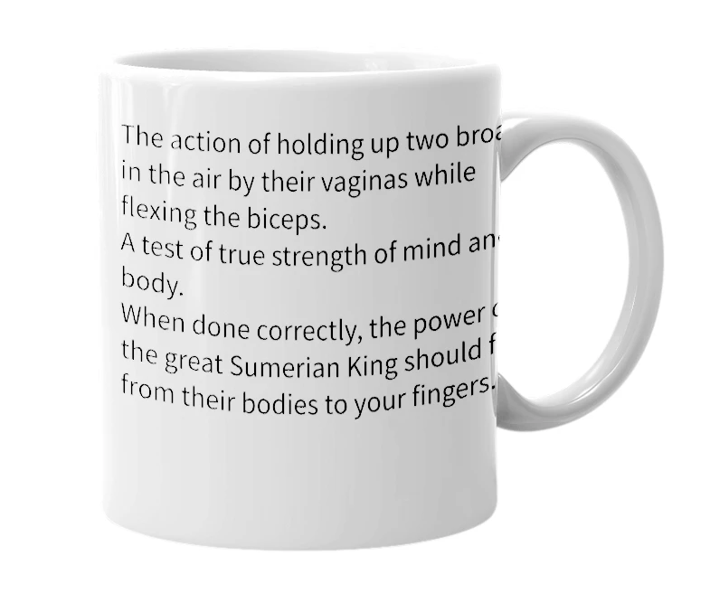 White mug with the definition of 'Wings of Gilgamesh'