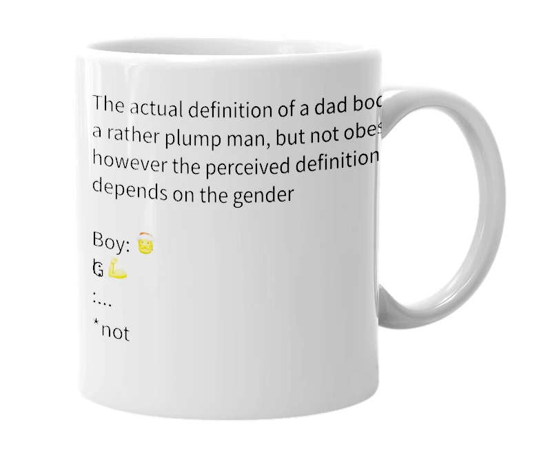 White mug with the definition of 'Dad bod'