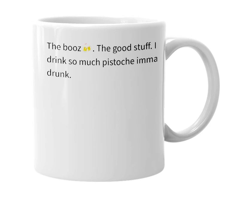 White mug with the definition of 'pistoche'
