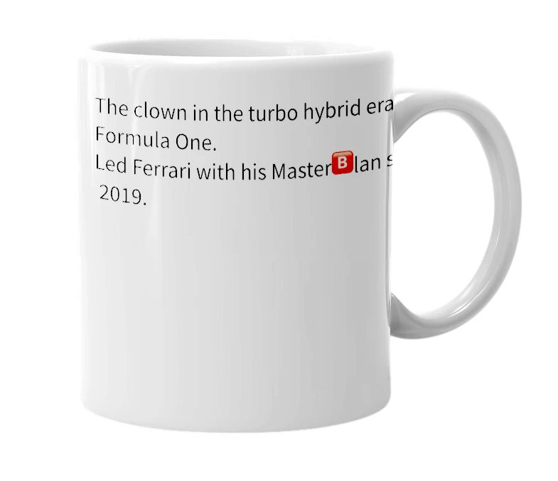 White mug with the definition of 'Mattia Binotto'