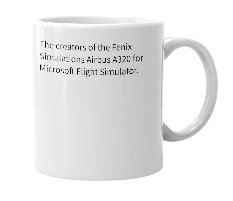 White mug with the definition of 'Fenix Simulations'