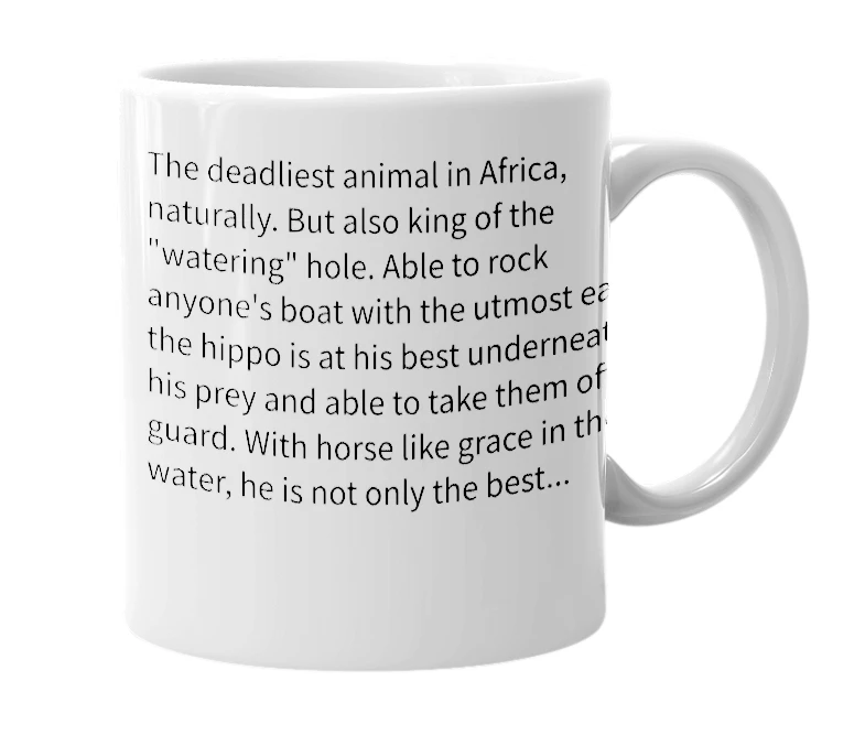 White mug with the definition of 'Hippo'