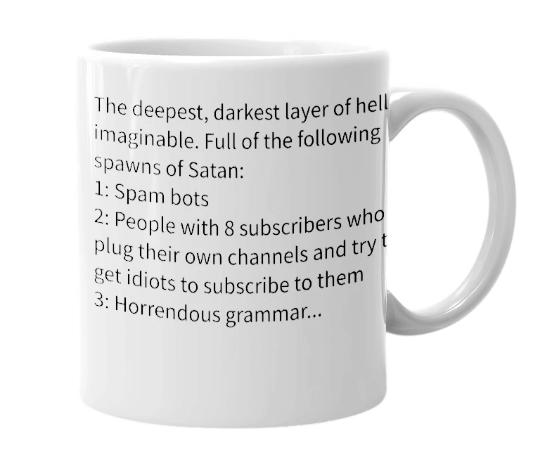 White mug with the definition of 'YouTube comments'