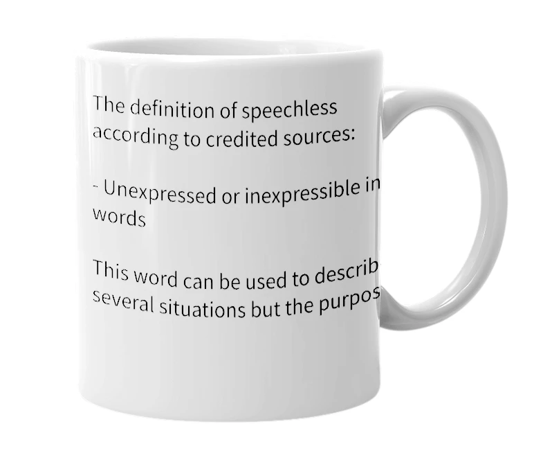 White mug with the definition of 'Speechless'