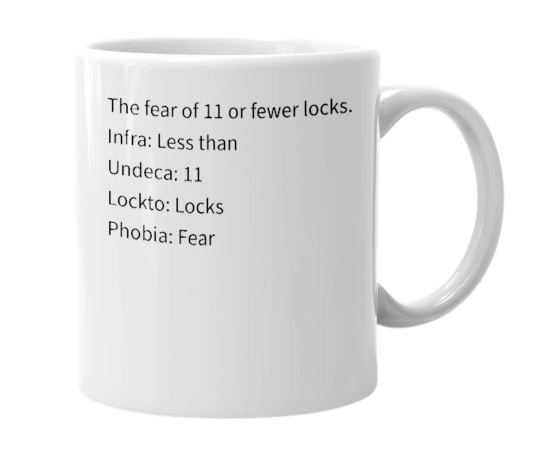 White mug with the definition of 'infraundecalocktophobia'