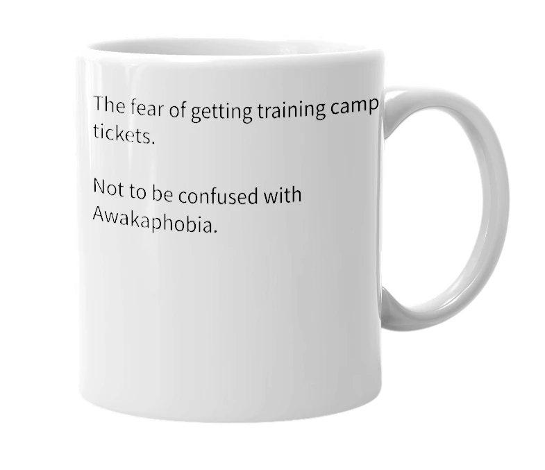 White mug with the definition of 'Awakophobia'
