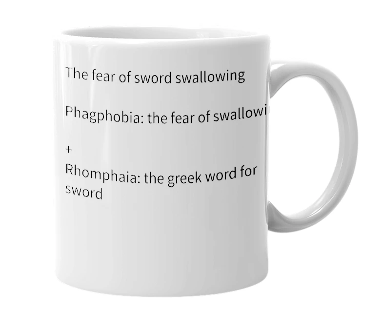 White mug with the definition of 'Phagrhomphobia'