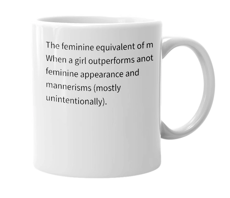 White mug with the definition of 'femog'