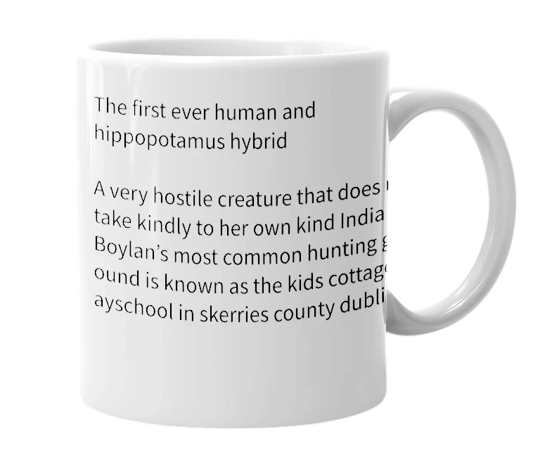 White mug with the definition of 'India Boylan'