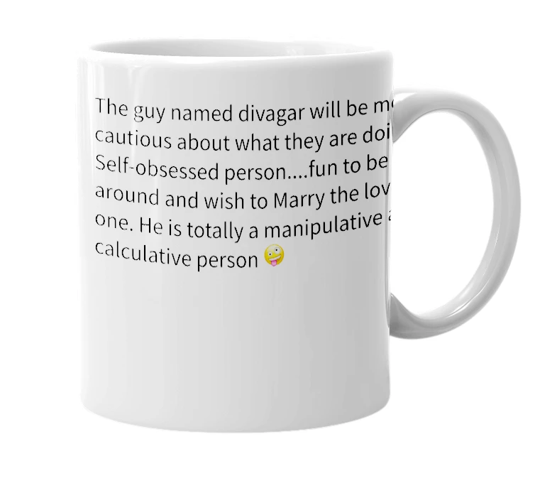 White mug with the definition of 'Divagar'