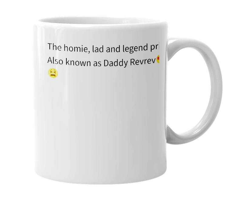 White mug with the definition of 'revrev'