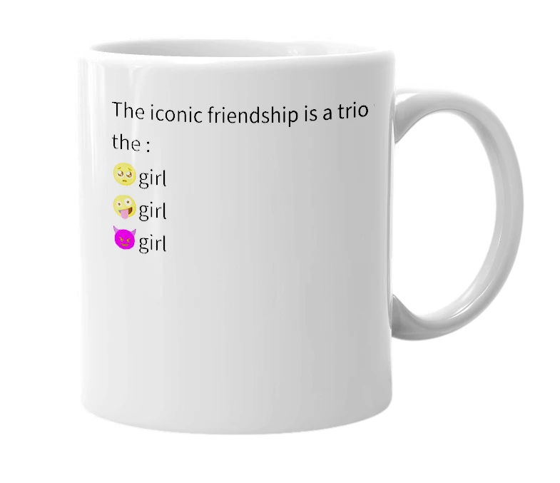 White mug with the definition of 'Iconic friendship'