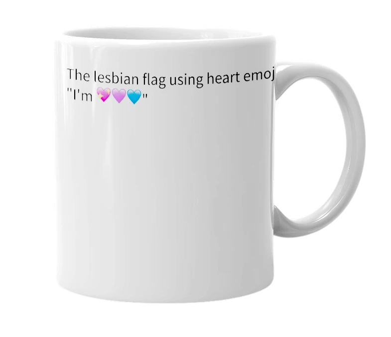 White mug with the definition of '🧡🤍💖'