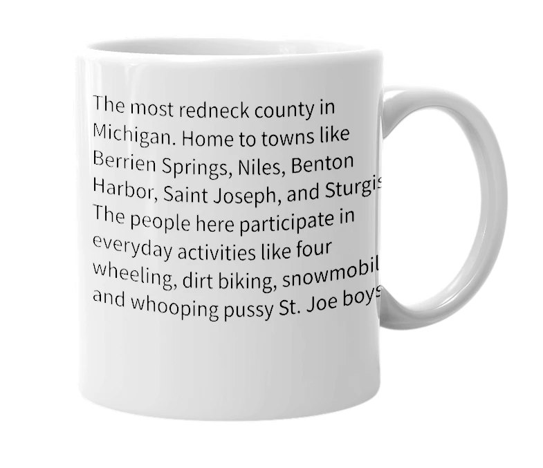 White mug with the definition of 'Berrien County'