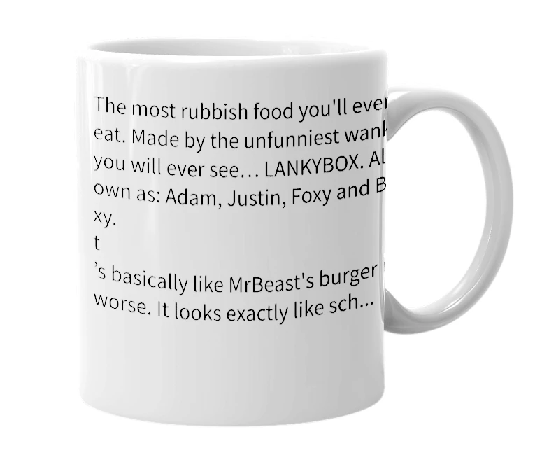 White mug with the definition of 'LankyBox Kitchen'
