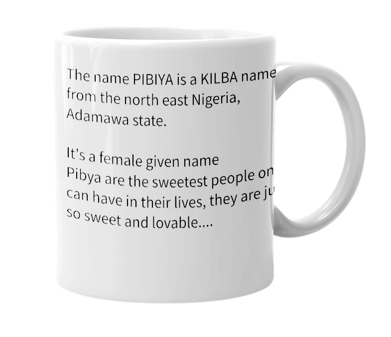 White mug with the definition of 'pibiya'