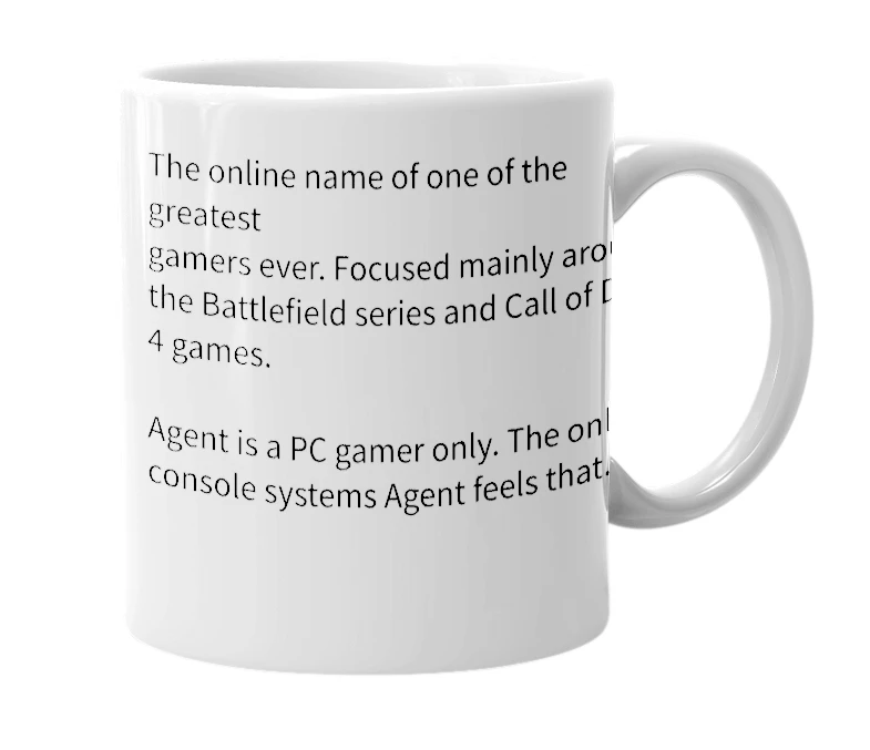 White mug with the definition of 'Agent .25i'