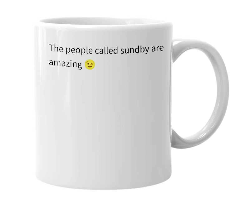 White mug with the definition of 'sundby'