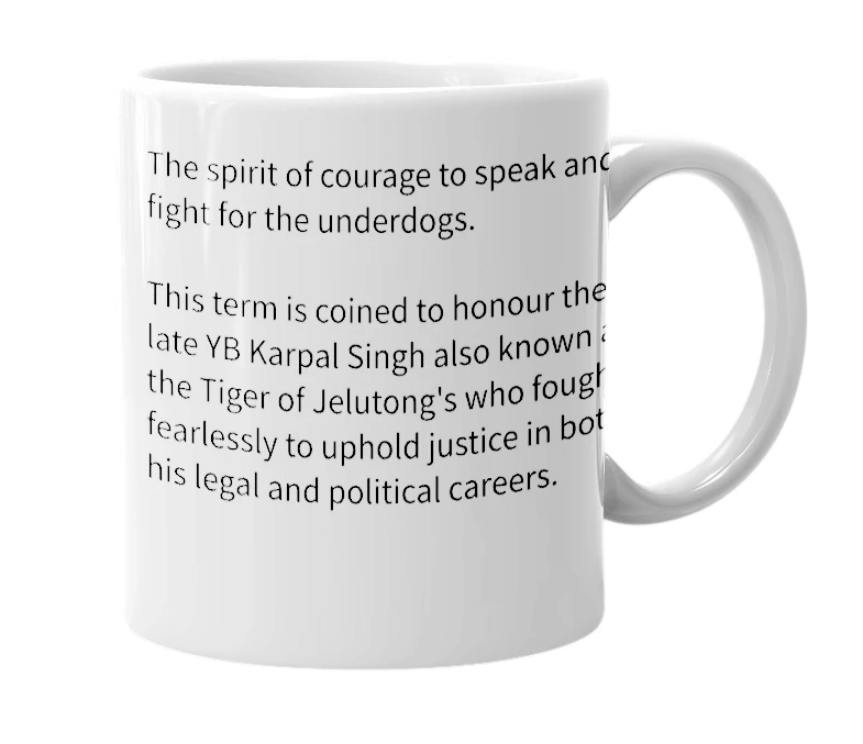 White mug with the definition of 'Karpalism'