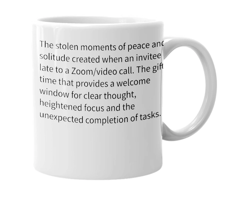 White mug with the definition of 'breathing zoom'