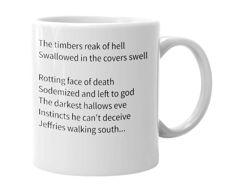 White mug with the definition of 'The killing tree'