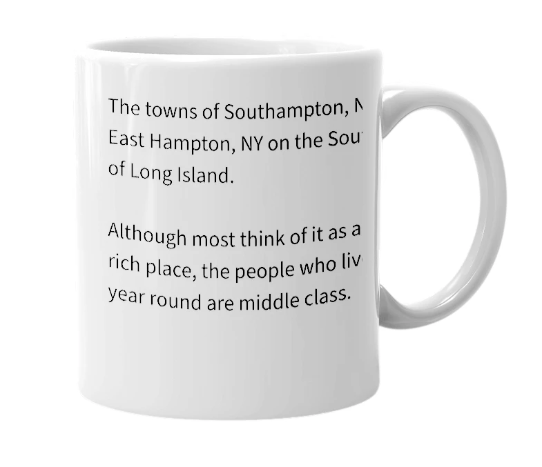 White mug with the definition of 'The Hamptons'