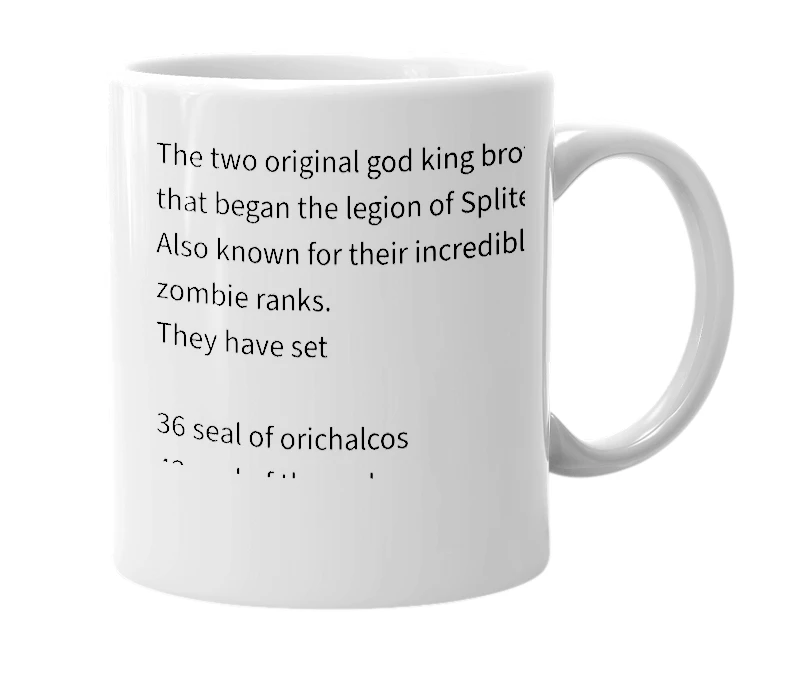 White mug with the definition of 'ReZuRrEcT and DaRkBlAdE'