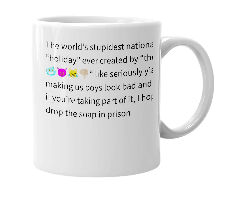 White mug with the definition of 'National rape day'