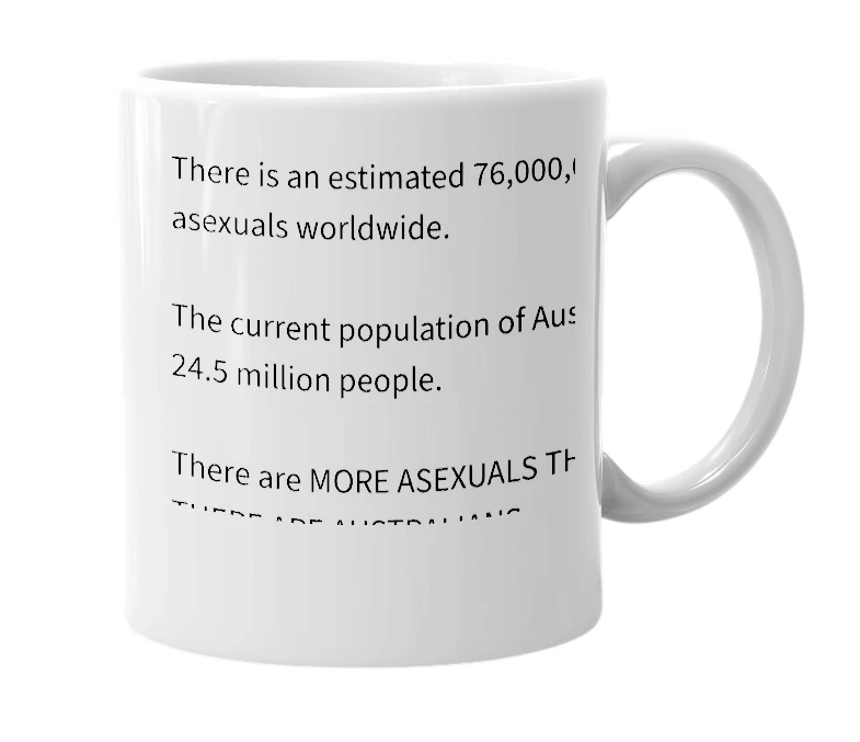 White mug with the definition of 'Asexuals Invade Denmark'