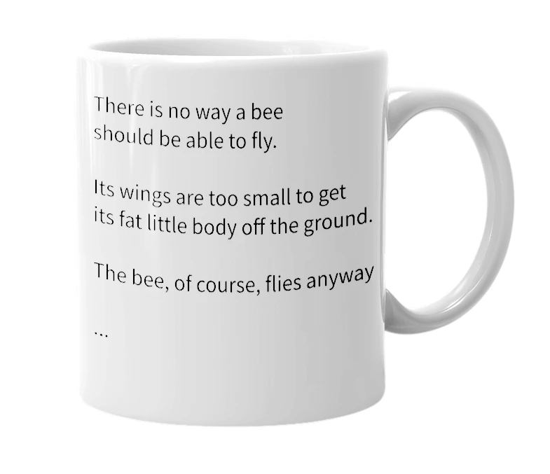 White mug with the definition of 'According to all known laws of aviation pt 1'