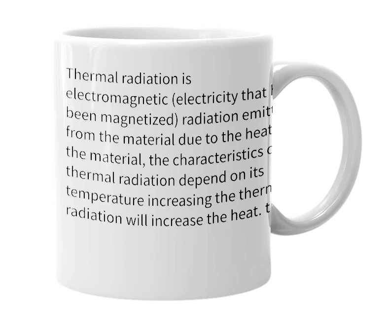 White mug with the definition of 'thermal radiation'