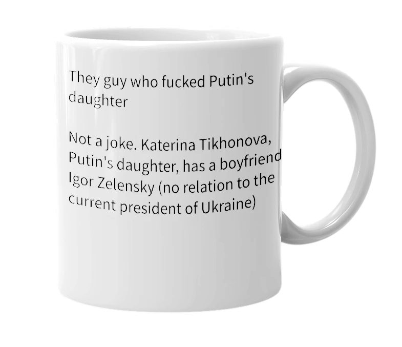 White mug with the definition of 'Zelensky'