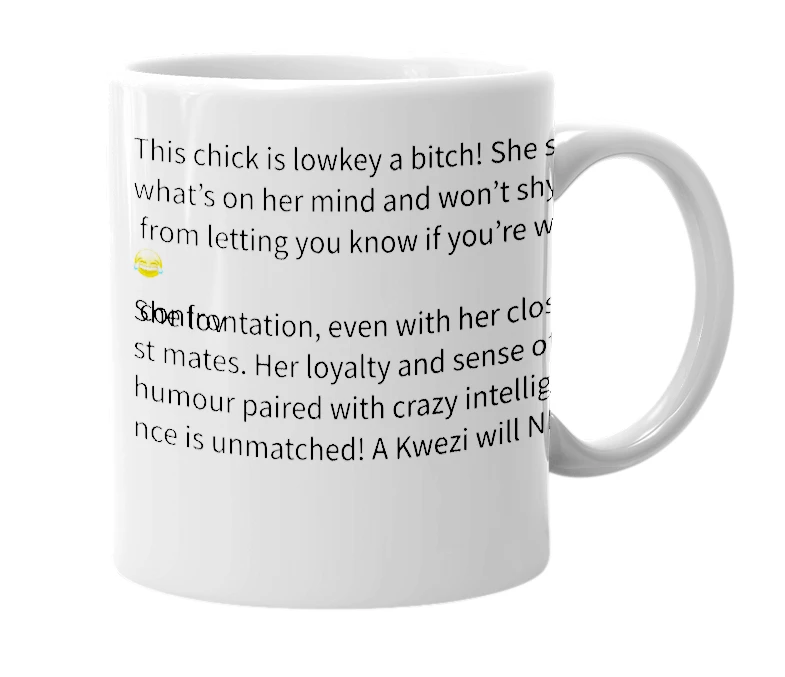 White mug with the definition of 'Kwezi'