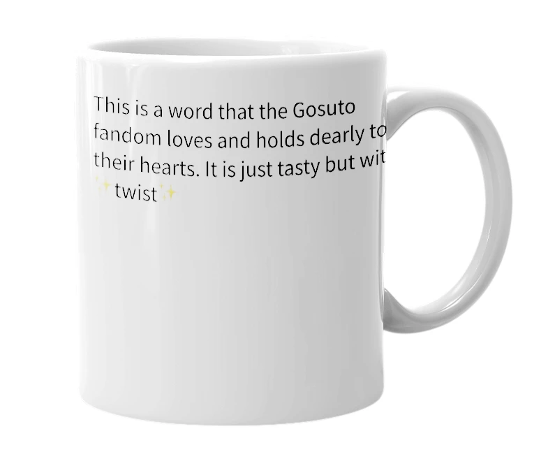 White mug with the definition of 'Scrumpdillieumptious'