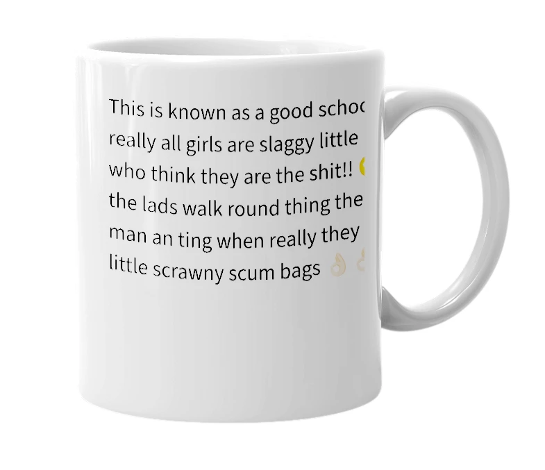 White mug with the definition of 'north birmingham academy'
