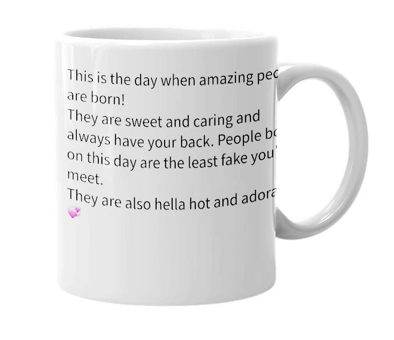 White mug with the definition of 'May 15'
