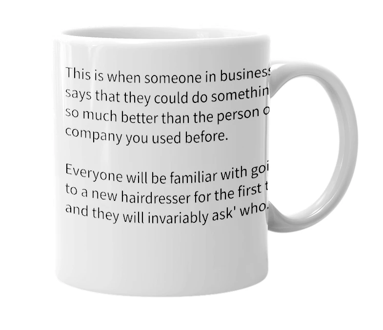 White mug with the definition of 'Hairdresser's syndrome'