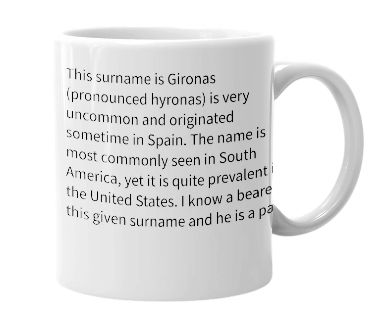 White mug with the definition of 'gironas'